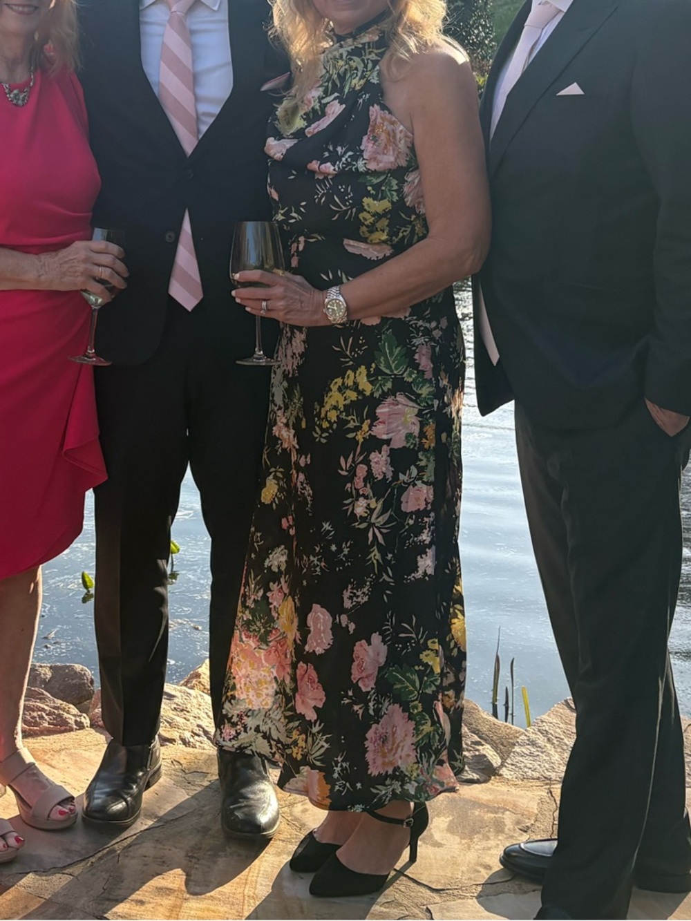 Petal & Pup Black Floral Maxi Dress with Pink, Yellow & Green Accents